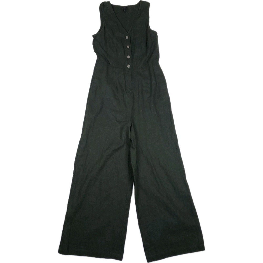 Who What Wear Jumpsuit Sleeveless Button Front Small Green Wide Leg Boho Chic